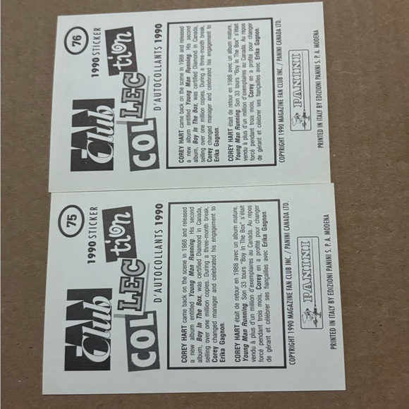 Corey Hart 1990 Panini Fan Club Vintage Music Sticker Cards - Picture 3 of 3